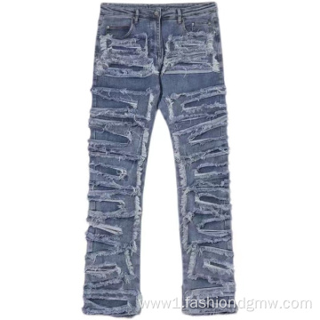 Ripped Slim Fit Fitted Stacked Jeans Men